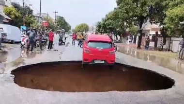 Lucknow: Road Caves in Vikashnagar, Viral Video Shows Car Dangling Dangerously on Edge of Huge Sinkhole
